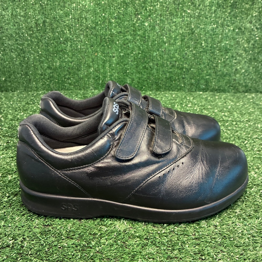SAS Me Too Leather Tripad Comfort Hook Loop Walking Sneaker Black Womens 8 Wide